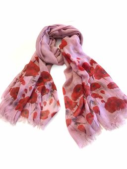 Pashma - Red Flox On Pink Scarf