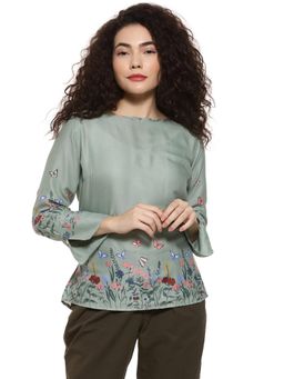 PINACOLADA - Grey Floral Boat Neck Casual Top