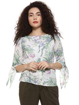 PINACOLADA - White Floral Boat Neck Casual Top
