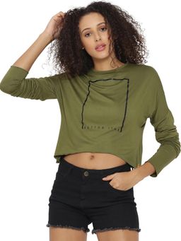 PINACOLADA - Green Printed Round Neck Casual Crop Top