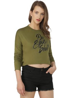 PINACOLADA - Green Printed Round Neck Casual Crop Top