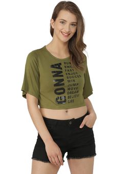 PINACOLADA - Green Printed Round Neck Casual Crop Top