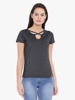 PINACOLADA - Women Casual Short Sleeve Solid Grey Top