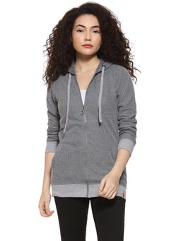 Campus Sutra - Grey Solid Hooded Casual Sweatshirt
