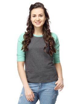 PINACOLADA - Women Casual Half Sleeve Colourblocked Green, Grey Top