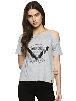 PINACOLADA - Grey Printed Round Neck Casual Top