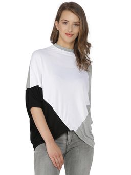 PINACOLADA - Multi-Color Solid High Neck Casual Top