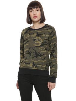 Campus Sutra - Olive Camouflage Sweatshirt