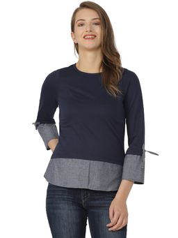 PINACOLADA - Blue Solid Round Neck Casual Top