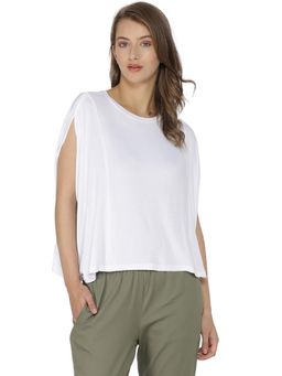 PINACOLADA - White Solid Round Neck Casual Top