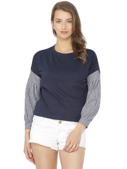 PINACOLADA - Blue Stripes Round Neck Casual Top