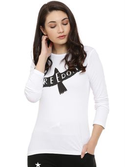PINACOLADA - Women Printed Round Neck White T-Shirt