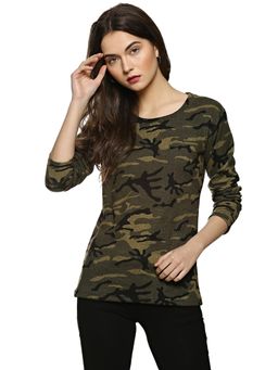 PINACOLADA - Green Camouflage Round Neck Casual Top