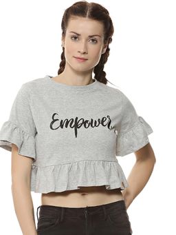 PINACOLADA - Women Casual Regular Sleeve Printed Grey Top