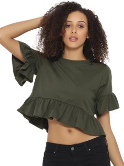 PINACOLADA - Women Casual Half Sleeve Solid Green Top