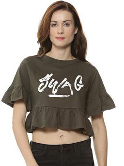 PINACOLADA - Women Casual Regular Sleeve Printed Green Top