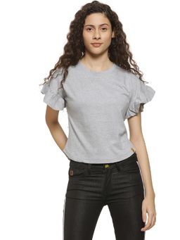 PINACOLADA - Grey Solid Round Neck Casual Top