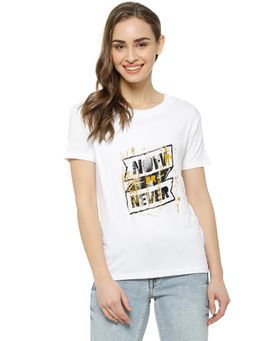 PINACOLADA - White Printed Round Neck Casual T-shirt