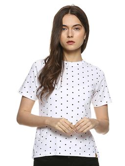 PINACOLADA - White Polka Dots Round Neck Casual T-shirt