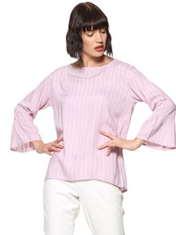 PINACOLADA - Pink Stripes Round Neck Casual Top