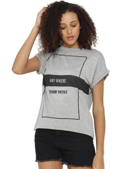 PINACOLADA - Grey Printed Round Neck Casual T-shirt