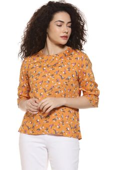 PINACOLADA - Mustard Floral Round Neck Casual Top