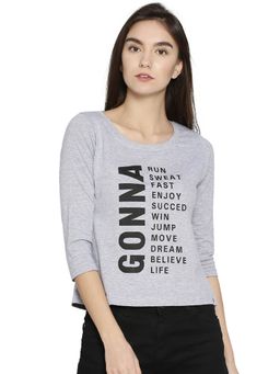 PINACOLADA - Women Casual 3/4 Sleeve Printed Grey Top