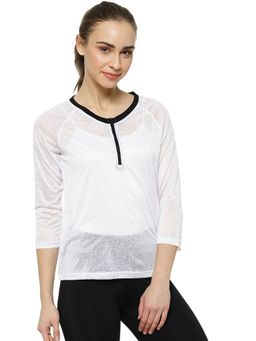 PINACOLADA - White Solid Round Neck Casual Top