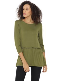 PINACOLADA - Green Solid Round Neck Casual Top