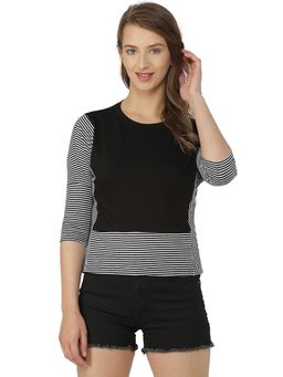 PINACOLADA - Black Stripes Round Neck Casual Top
