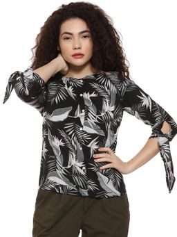 PINACOLADA - Black Floral Boat Neck Casual Top