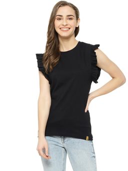 PINACOLADA - Black Solid Round Neck Casual Top