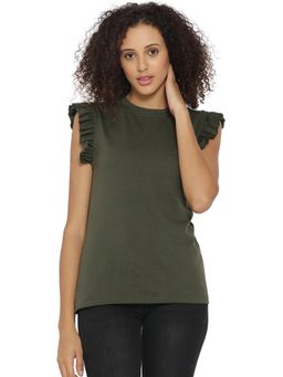 PINACOLADA - Green Solid Round Neck Casual Top