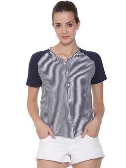PINACOLADA - Blue Stripes Mandarin Neck Casual Top