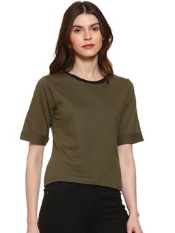 PINACOLADA - Women Casual Regular Sleeve Self Design Dark Green Top