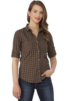 PINACOLADA - Women Checkered Casual Brown, Black Shirt