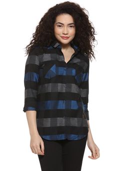 PINACOLADA - Women Checkered Casual Blue, Black Shirt