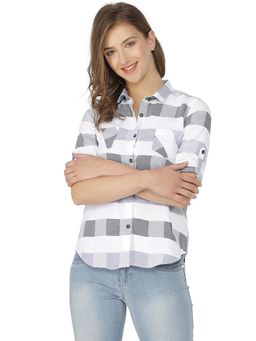 PINACOLADA - Women Checkered Casual White, Grey Shirt
