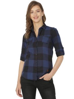 PINACOLADA - Women Checkered Casual Blue, Black Shirt