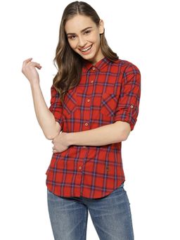 PINACOLADA - Women Checkered Casual Red Shirt