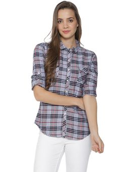 PINACOLADA - Women Checkered Casual Grey Shirt
