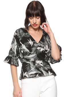 PINACOLADA - Black Floral V-Neck Casual Top