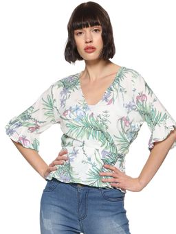 PINACOLADA - White Floral V-Neck Casual Top