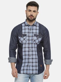 Campus Sutra - Men Checkered Casual Blue Shirt