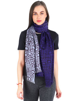 Pashma - Abstract Indigo Print Crafted In Silk Wool Scarf