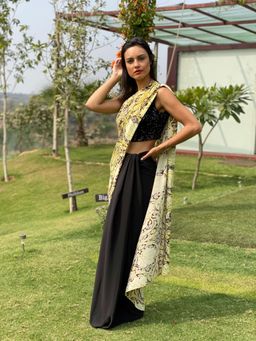 Swatee Singh - Black Solid Saree With Sequin Blouse With Stitched Blouse