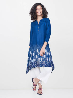 Global Desi Kurtis Kurtas and Tunics : Buy Global Desi Blue Asymmetric