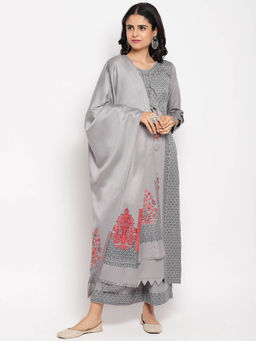 HK colours of fashion - Grey Solid Unstitched Dress Material (Set of 3)