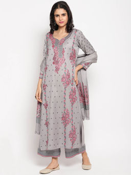 HK colours of fashion - Grey Solid Unstitched Dress Material (Set of 3)