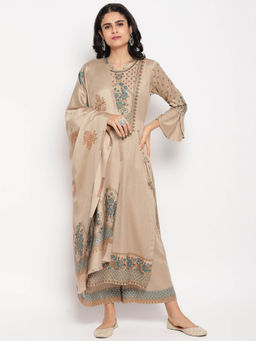 HK colours of fashion - Beige Solid Unstitched Dress Material (Set of 3)